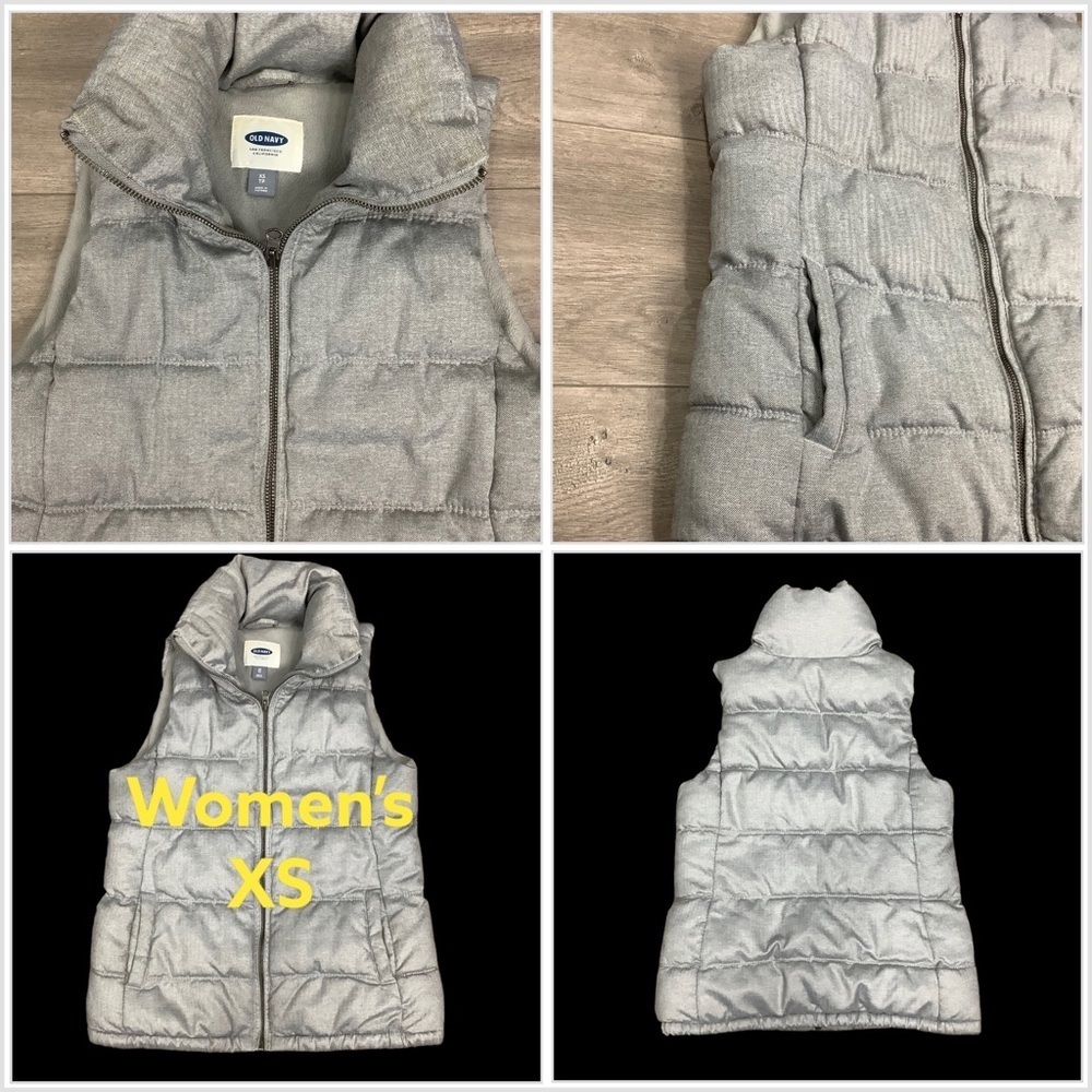 Women’s Old Navy XS 0 - 2 Vest Jacket Coat Gray Sleeveless Puffer Fleece Lined